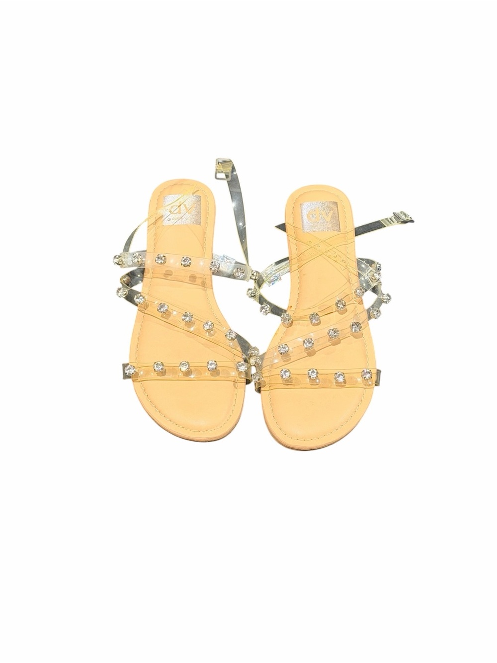 Crystal Embellished Strappy Sandals - Silver/Beige
